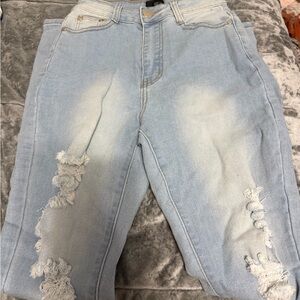 High-Rise Light Blue Distressed Skinny Jeans for Women
